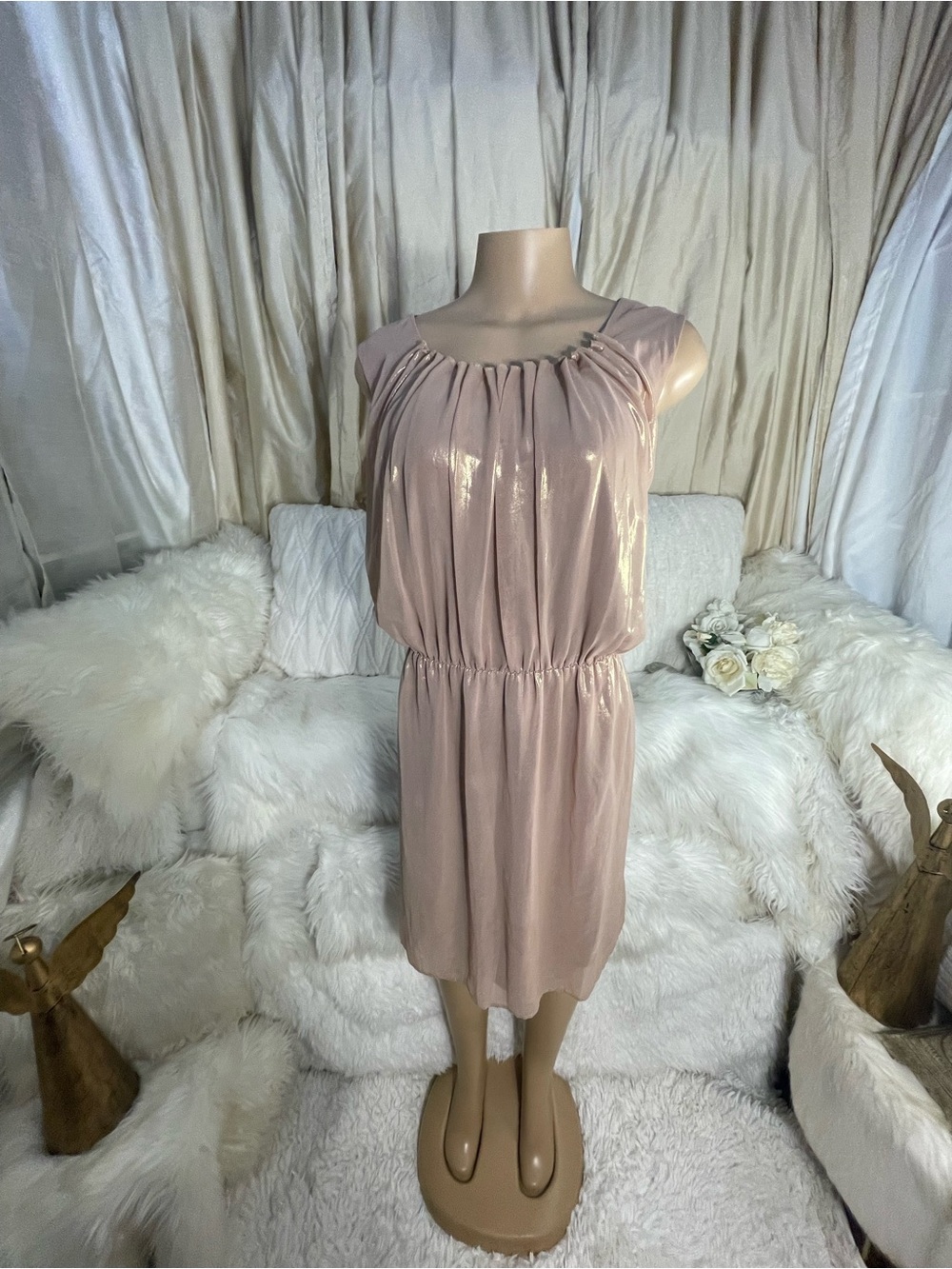 Shimmery and Sleeveless Blouson Pink Cocktail Dress - Classic Elegant Style